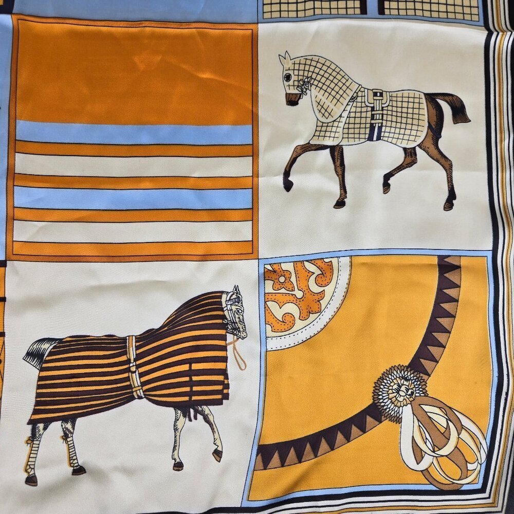 Earth Toned Square Scarf Multicolor Stripes Horses Gifts Office Travel Feminine - Picture 5 of 7